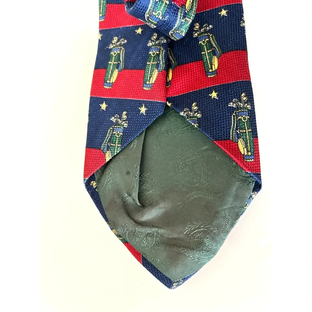 Vtg 90s Tommy Hilfiger Silk Tie Navy Red Striped Golf Bag Club Crest Ivy Preppy